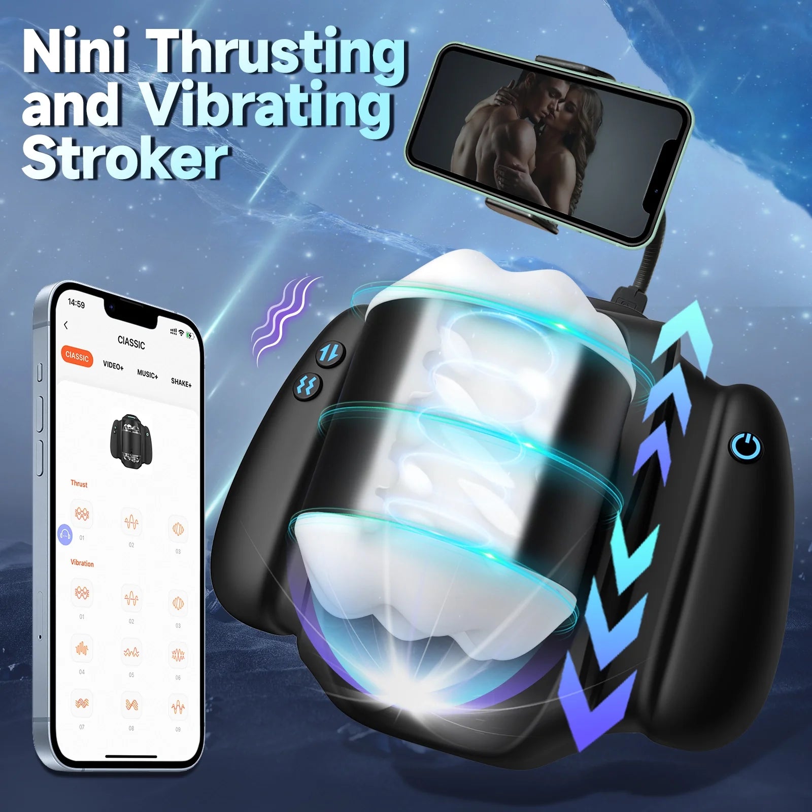 XT19 Mini Male Stroker 9 Vibrating 3 Thrusting with App Control