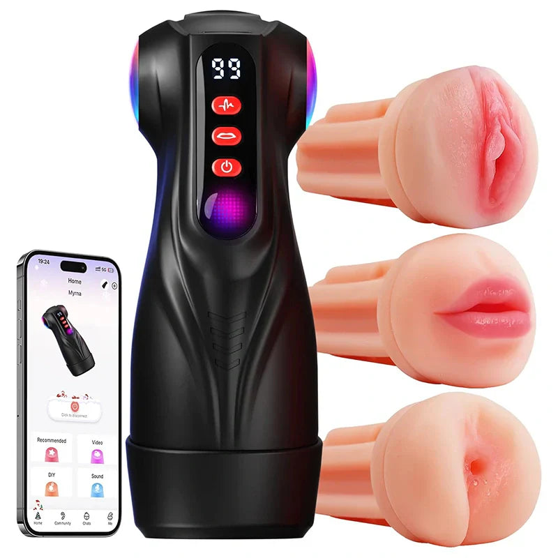 PO11: Mannen masturbeerder met 9 zuig- & 9 vibratiefuncties, app-besturing, 3 hulzen