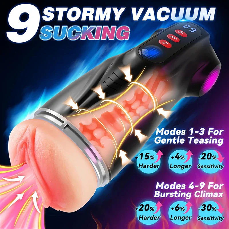 PO11: Mannen masturbeerder met 9 zuig- & 9 vibratiefuncties, app-besturing, 3 hulzen
