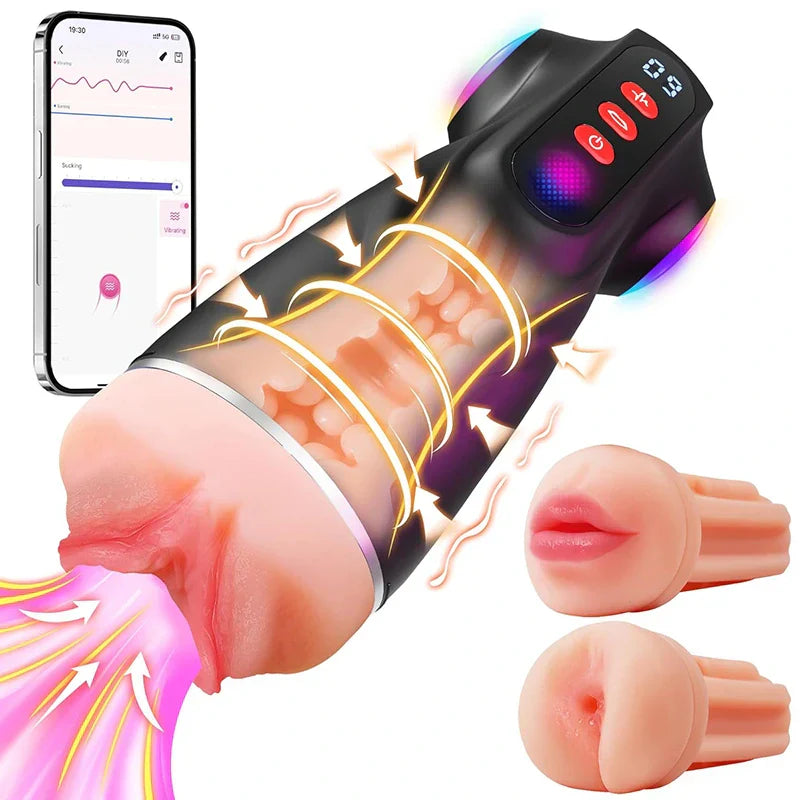 PO11: Mannen masturbeerder met 9 zuig- & 9 vibratiefuncties, app-besturing, 3 hulzen